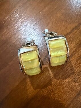 Yellow Inlay Hoop Clip-On Earrings